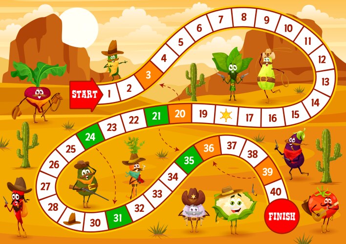 Kids board game with sheriff vegetable characters vector image