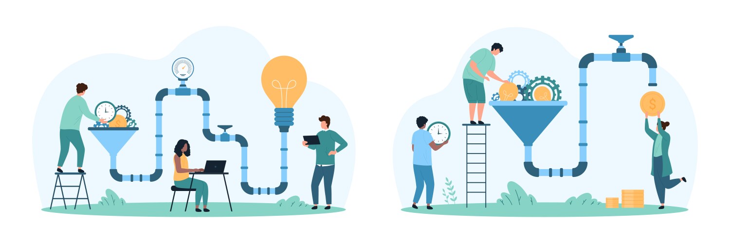 Idea creation and monetization process set tiny vector image