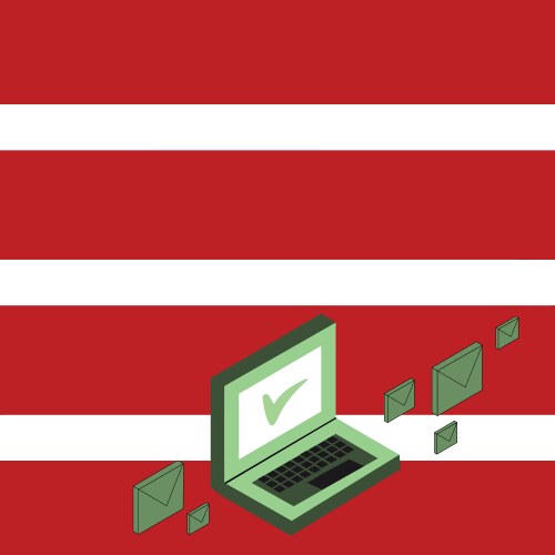 Mail envelopes around laptop with check mark vector image