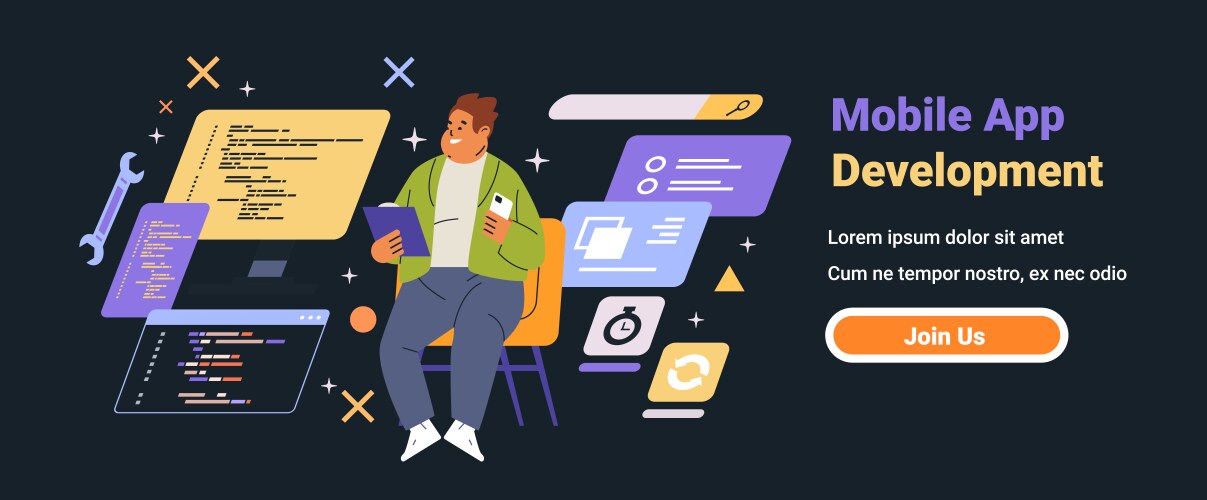 Mobile app development programmer coding software vector image