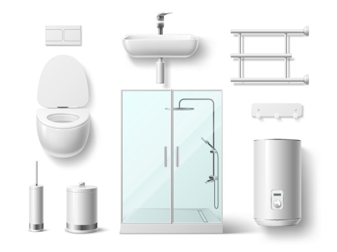 Realistic bathroom icon set Royalty Free Vector Image
