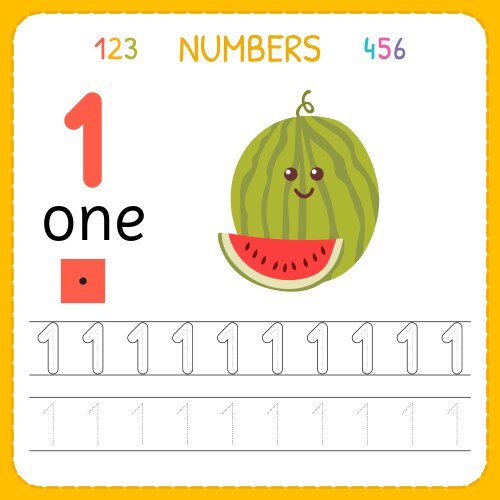 Numbers Tracing Worksheet - Learn to Write One vector image
