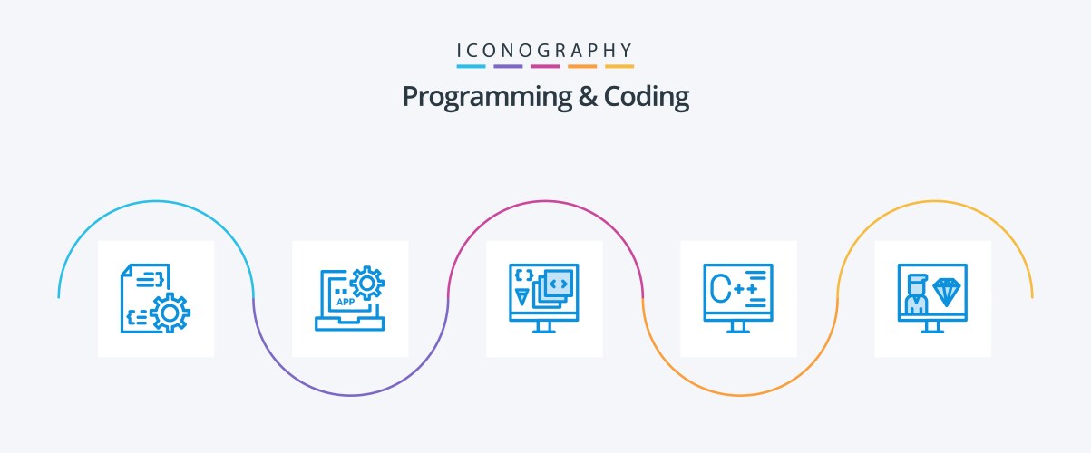 Programming and coding blue 5 icon pack including vector image