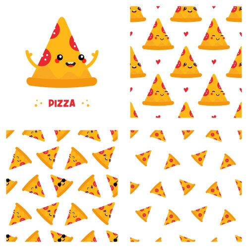 Pizza slice character and set of three patterns vektorbild