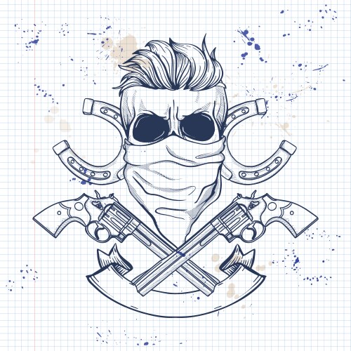 Cowboy Skull Sketch Vector Image