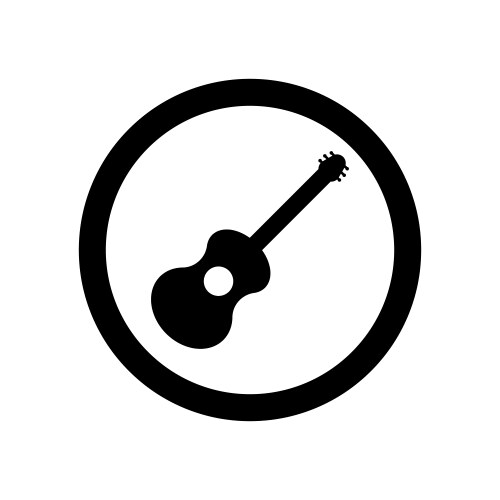 Black acoustic guitar sign in circle isolated vector image