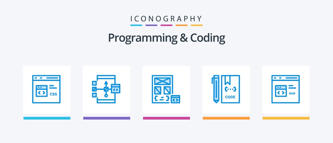 Programming and coding blue 5 icon pack including vector image