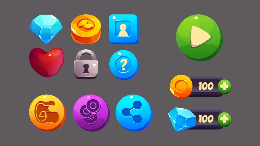 Game ui icons and interface design elements vector image
