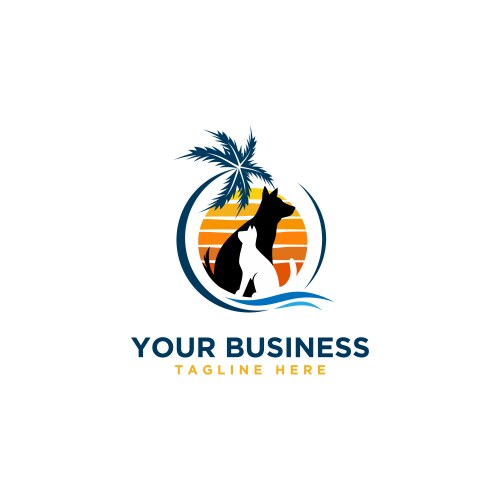 Dog and cat on the beach emblem logo design Vector Image