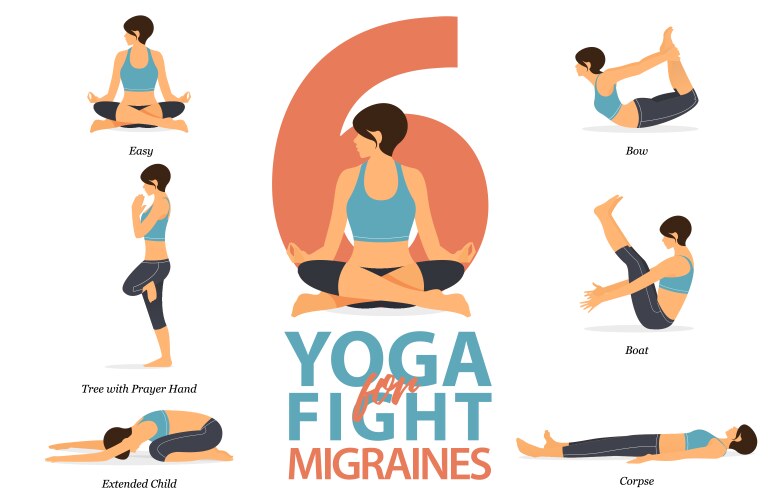 6 Yoga Poses for Migraine Relief Vector Image
