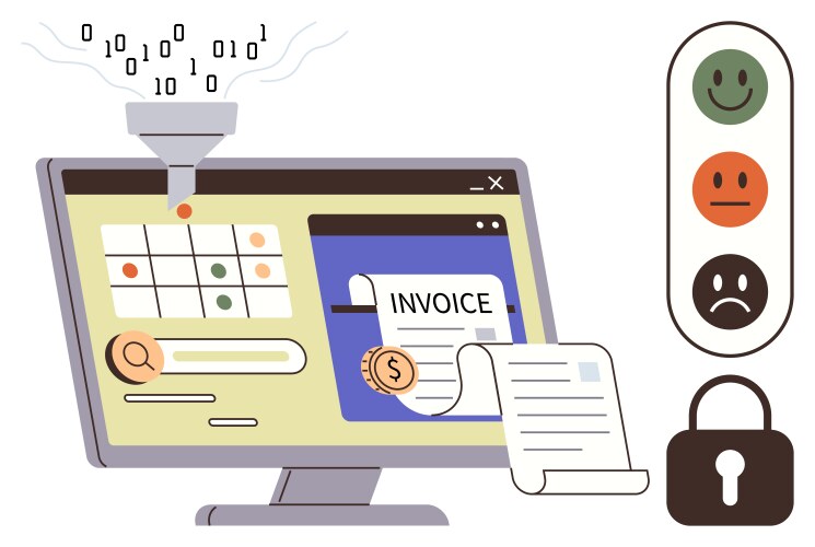 Digital invoice management with data processing vector image