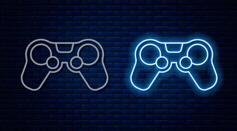 Glowing neon line gamepad icon isolated on brick vector image