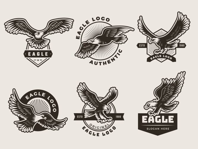 Stylized Eagle Logotypes & Badges Vector Image