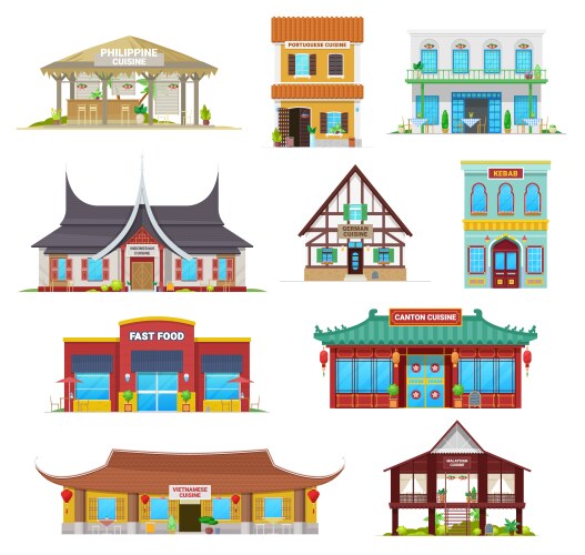 National cuisine restaurants buildings set vector image