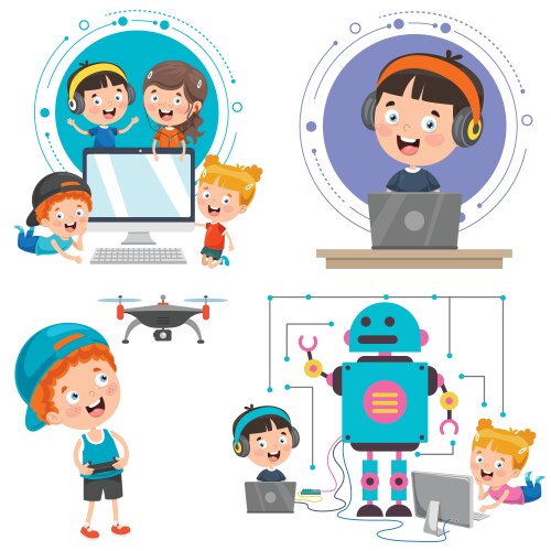 children using technology devices vector image