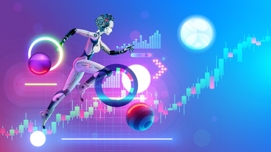 robot ai trader running on business chart vector