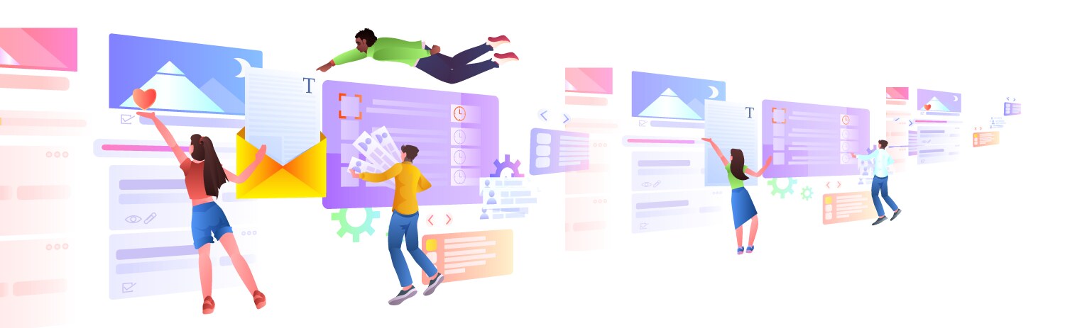 Mix race developers team creating website ui web vector image