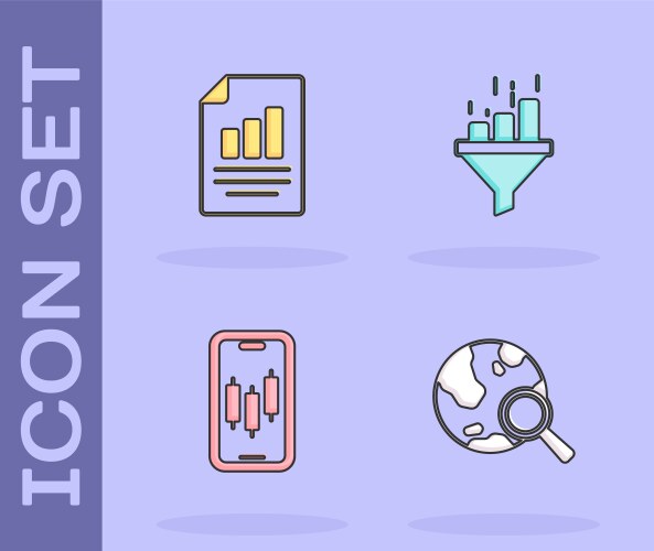 Set search globe document with graph chart vector image
