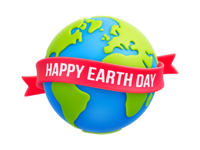 cartoon planet earth and red ribbon vector