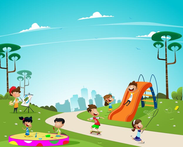 Children play in the playground Vector Image