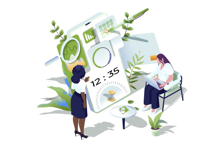 Time management web concept in 3d isometric design vector image