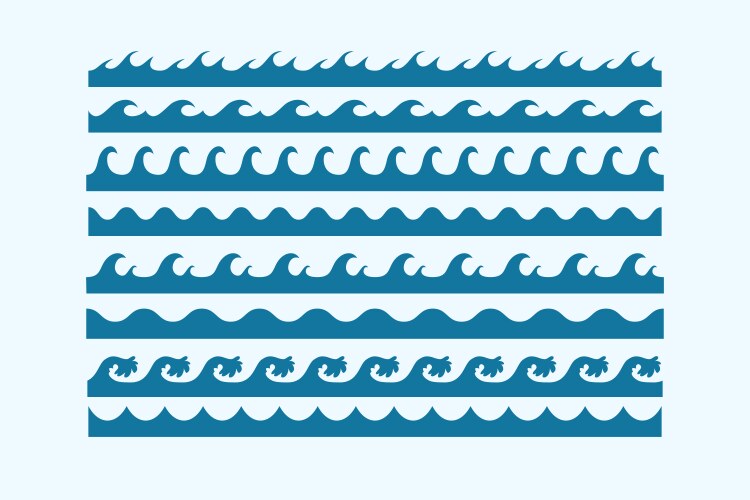 Sea waves patterns different style curve various vektorbild