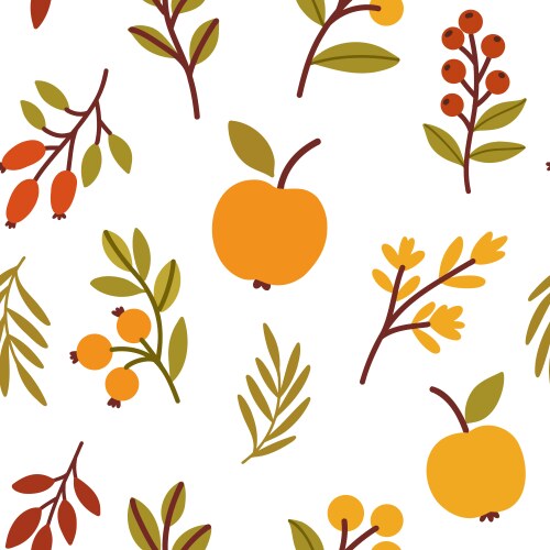 Autumn Berry & Fruit Pattern Vector Image