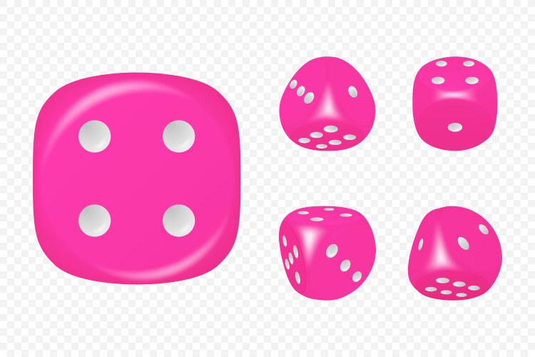 3d realistic pink game dice with white dots vector image