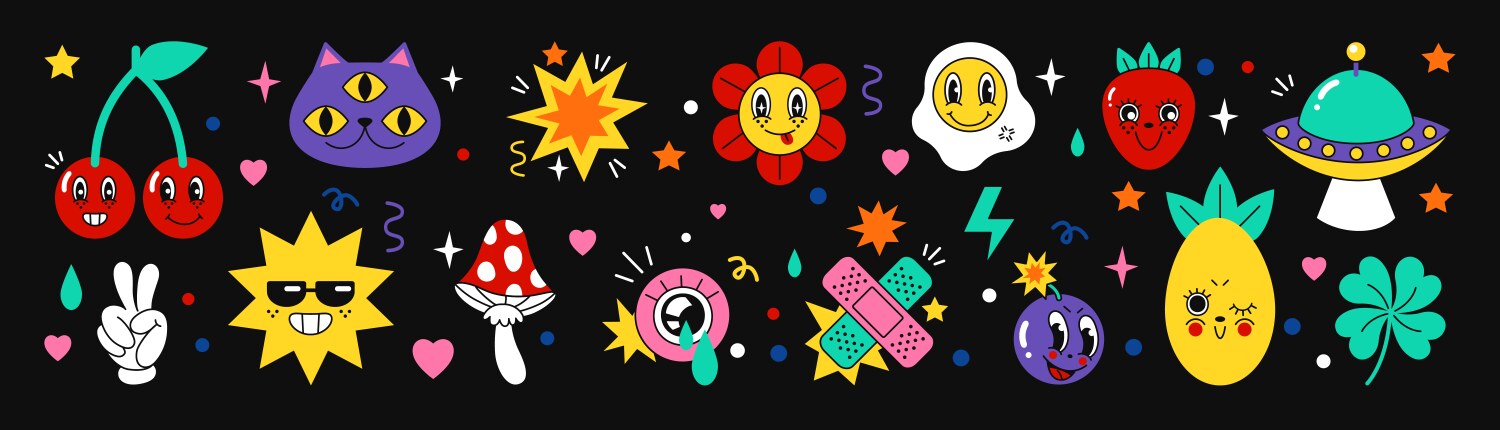 Comic art cute banner design funny characters Vector Image