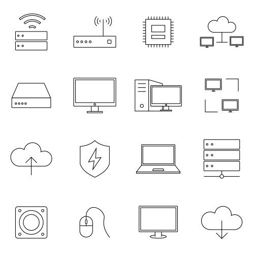 Simple set of computer components related line vektorbild