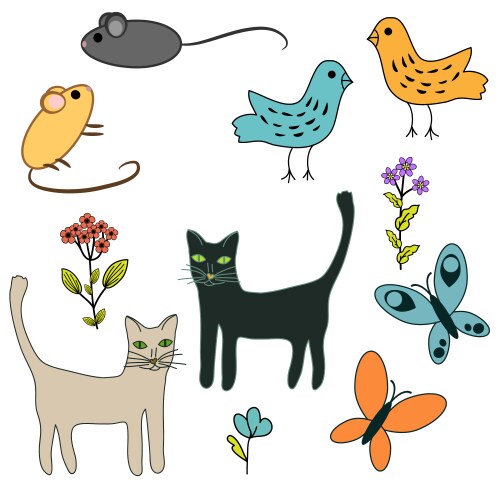 Cute Animal and Flower Set Vector Image