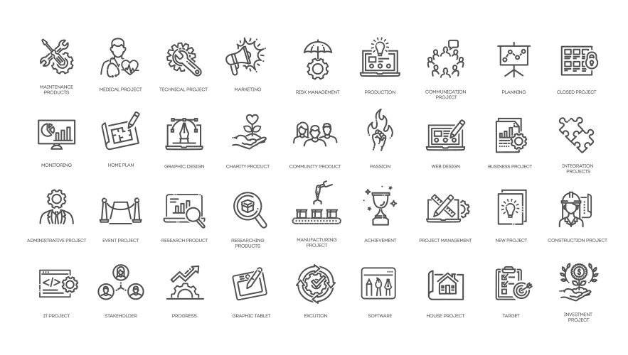 Business productivity line icons set meeting Vector Image