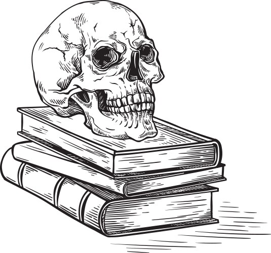 Death & Old Books - Skull Concept Vector Image
