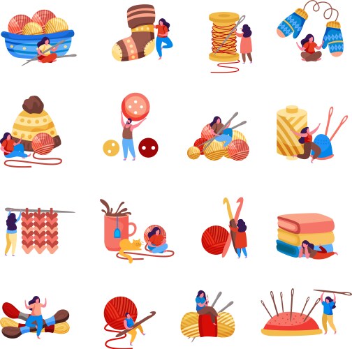 Knitting isometric background Royalty Free Vector Image