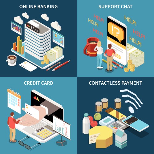 Online mobile banking services 2x2 concept vector image