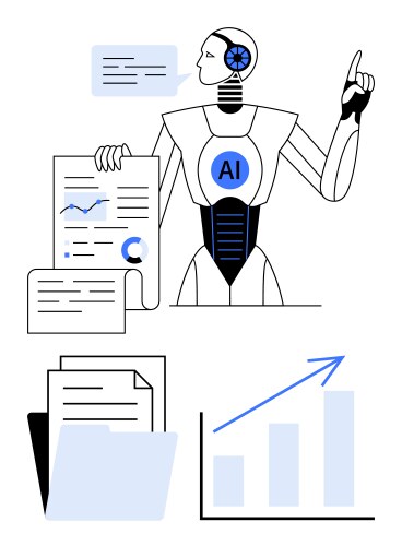 Ai robot analyzing data with documents and growth vector image