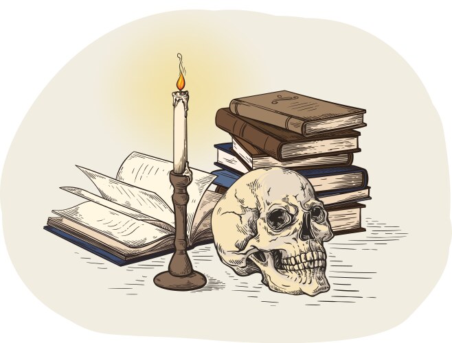 Handmade colorful sketch death concept human skull Vector Image