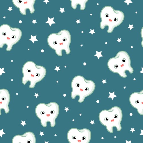 Cute teeth seamless pattern funny tooth Royalty Free Vector
