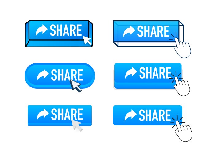 Share with pointer clicking web buttons set vector image