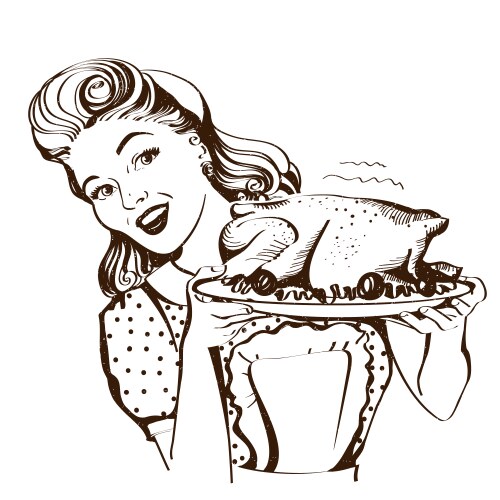 Retro Housewife with Turkey Vector Image