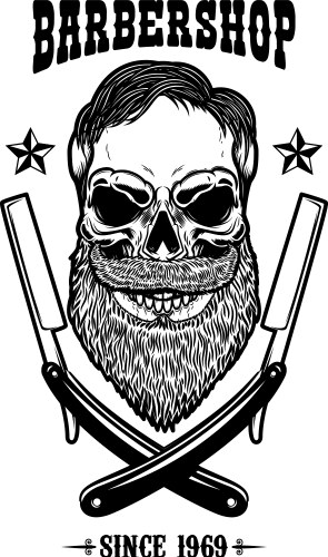 Skull with beard and two shaving blades t-shirt Vector Image