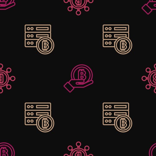 Set line blockchain technology bitcoin server vector image