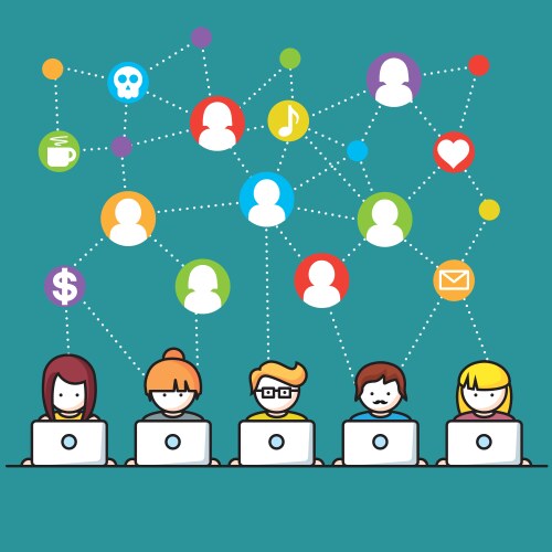 set of people with computer icons in line style vector image vector image