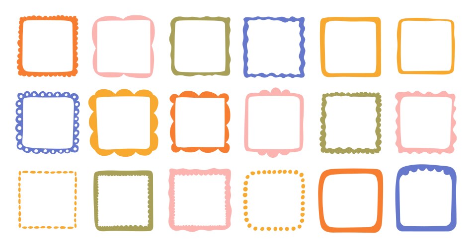 Colorful hand drawn square frames collection Vector Image