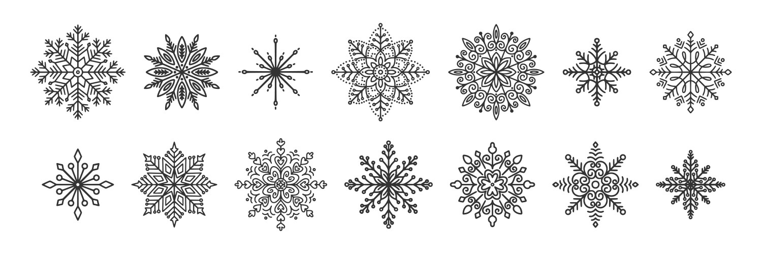 Black snowflake icons set Royalty Free Vector Image