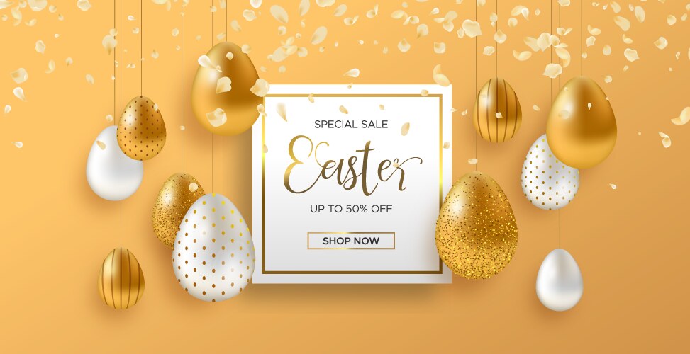 spring easter web sale banner with gold luxury egg vector image