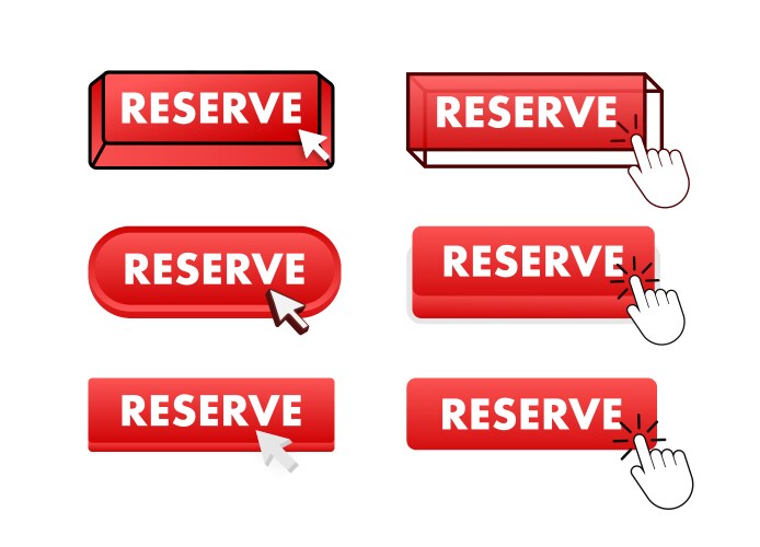 Reserve button with pointer clicking web vector image