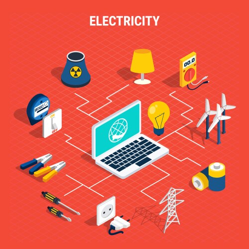 Red electricity isometric composition Royalty Free Vector