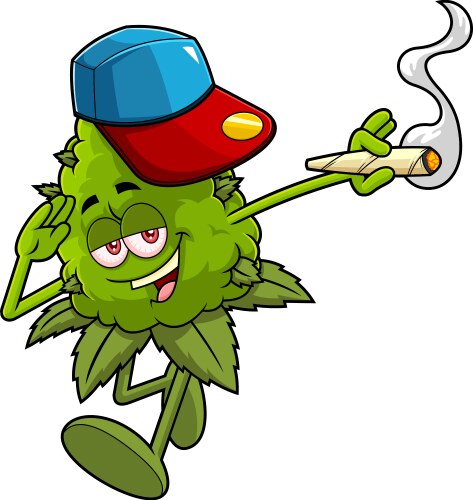 Marijuana bud cartoon character with joint salute Vector Image