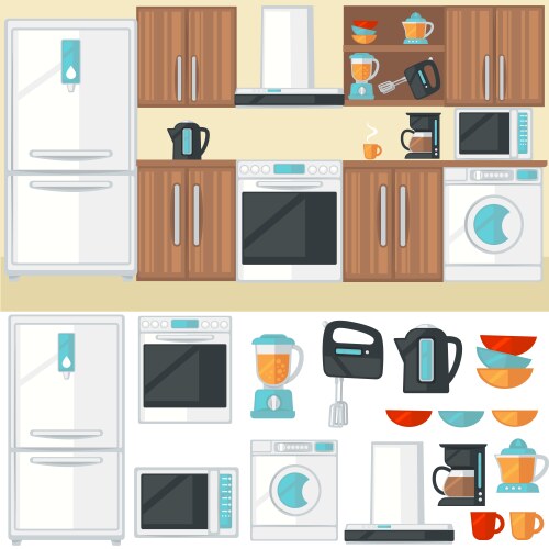 Kitchen interior with furniture and equipment Vector Image